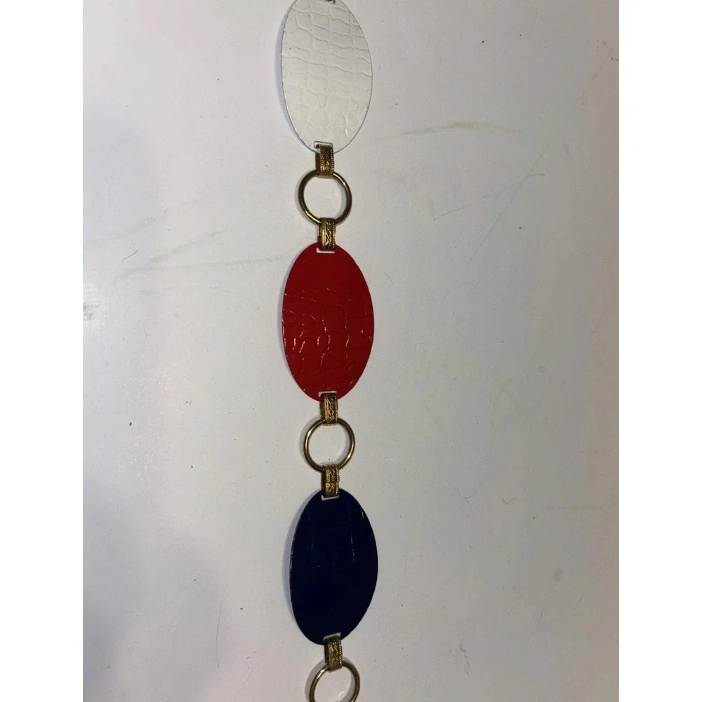 Vintage Women's Metal Chain Link Belt Red White & Blue
